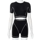 Letter Print Sexy Slim Reverse Tight Shorts Suit