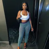 Printed Sexy Sling High Waist Hips Tight Pants Set