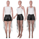 Sexy shorts PU leather pants with irregular straps