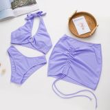 Solid Color Bikini Three Piece Swimsuit