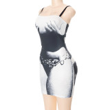Casual Print Sleeveless Slim Fit Short Dress