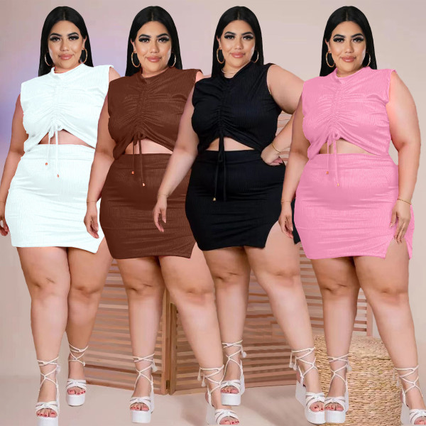 Large size women's clothing small pit strip fashion skirt high elastic two-piece set