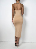 Women's drawstring hip dress sexy backless pleated tube top dress