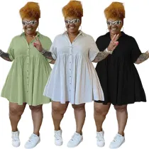 women's single breasted plus size fat woman cotton and linen dress