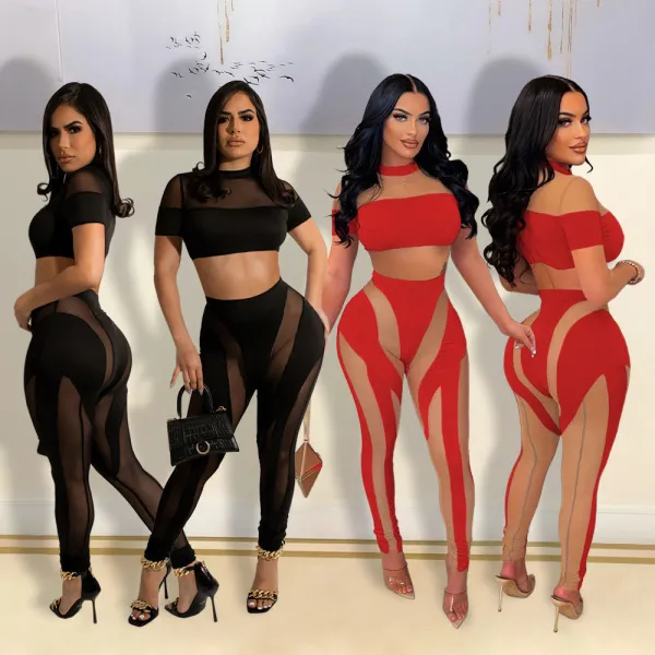 Sexy Fashion Mesh Perspective Nightclub Splicing Set