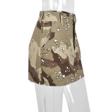 Sleek Camo Fringe Pocket Zip Skirt