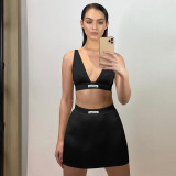 Sexy V-Neck Tube Top Slim Short Skirt Fashion Set