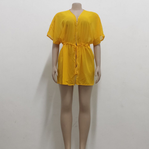 women's mid-length shirt cardigan mesh stitching slim dress