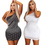 Women's sexy tight-fitting mesh see-through nightclub hot drill dress