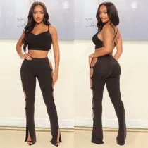 Women's Fashion Sexy Tight Sports Casual Hollow Flared Trousers