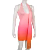 fringed gradient low neck halterneck slim dress skirt