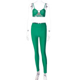 Fashion suit women's solid color camisole cropped navel slim trousers two-piece set