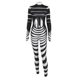women's printed striped hollow trendy jumpsuit