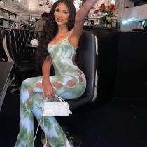 Sling digital printing hollow jumpsuit