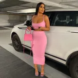 Solid Color Sling Wrap Midi Dress Two-Piece Set