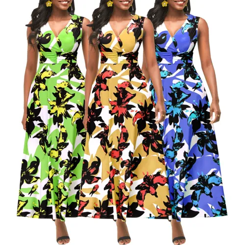 Sexy Fashion Digital Print V Neck Sleeveless Women Dress