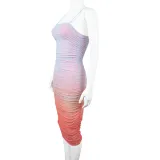 Mesh pleated ombré maxi dress
