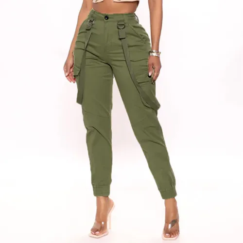 Casual Side Pocket Button Ribbon Pencil Trousers