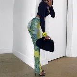 Sexy Perspective Mesh Print Breathable High Waist Hip Raise Thin Casual Pants