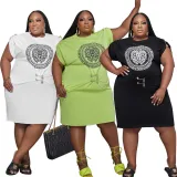 Fashion Round Neck Short Sleeve Loose Dress Large Size