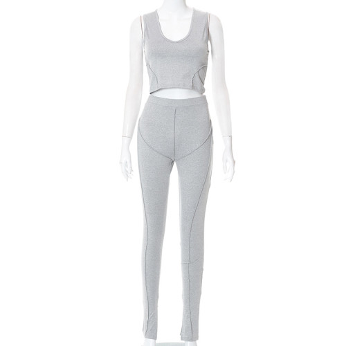 U-neck vest high-waisted reverse wear casual trousers trousers suit