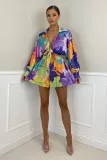 Printed Cardigan Top Casual Shorts Two Piece Set