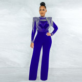 Fashion Sexy Casual Slim High Neck Perspective Hot Drill Tassel Jumpsuit