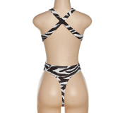 Women's sexy halter neck backless zebra pattern high waist street shooting printed hip one-piece top