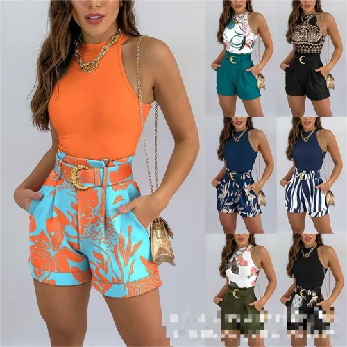 Women's Fashion New Contrast Color Print Suit