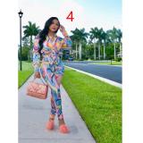Printed Multicolor Long Sleeve Shirt Trousers Home Casual Set
