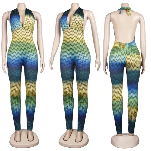 Sexy Slim Personality Gradient Halter Bodysuit
