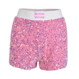 Sexy Contrast Patch Ins Style Sequin Shorts
