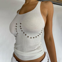 Solid Color Casual Eyelet Sleeveless Slim Tank Top T-Shirt