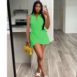 Sleeveless Solid Color Tie Sexy Dress