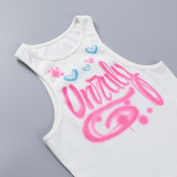 Alphabet Graffiti Tank Top Women's Sexy Crew Neck Colorful Print Bodysuit