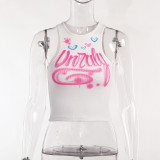 Alphabet Graffiti Tank Top Women's Sexy Crew Neck Colorful Print Bodysuit