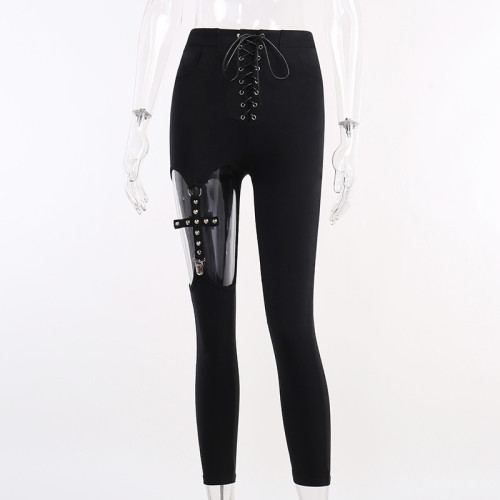 Hollow cross sexy skinny trousers