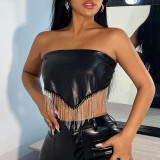 Leaky Navel Tube Top Sexy Slim Outer Leather Top