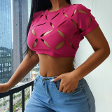 Geometric Cutout Short Sleeve Top Sexy Navel Perspective T-Shirt