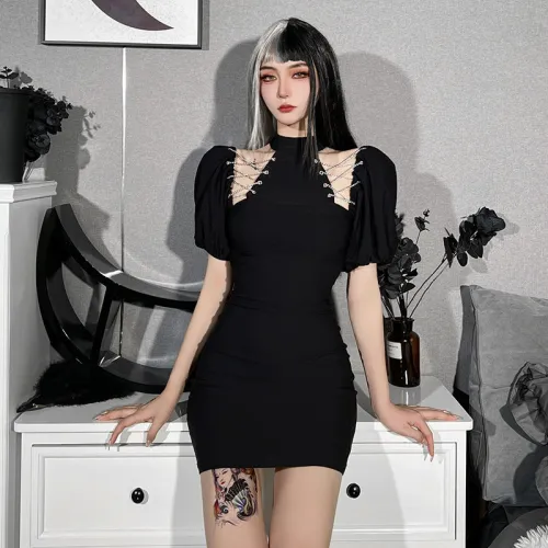 Sexy Cutout Off Shoulder Puff Sleeve Dress