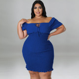 plus size women's one word neck package hip dress