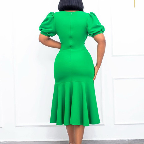 Plus Size Women Fashion Green French Skirt Professional Dress