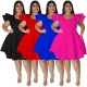 Plus Size Women's Solid Color Ruffle Dress Midi Skirt 2 Real Pockets