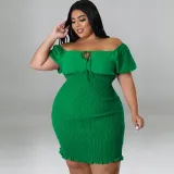 plus size women's one word neck package hip dress