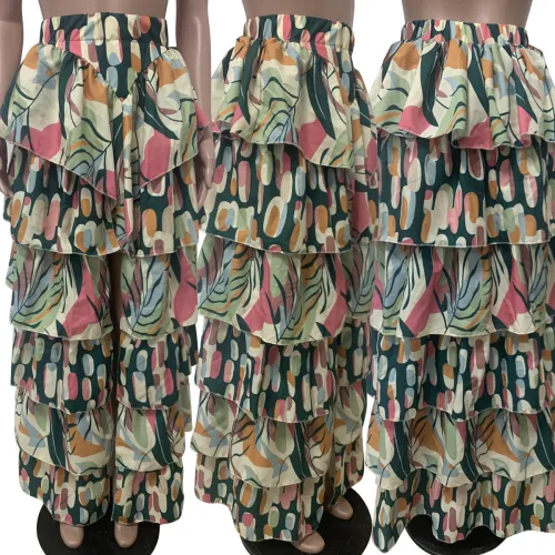 Fashion Print Wavy Ruffle Skirt