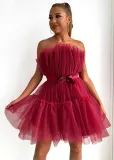 Tube top mesh temperament bow tutu dress