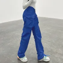 Solid Color Fashion Trend Overalls Pocket Irregular High Waist Loose Casual Trousers