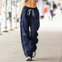 Elastic lace high waist slim street style fashion loose casual trousers