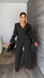 Autumn and winter V-neck flared sleeve trousers two-piece suit