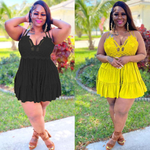 Fashion Wrap Chest Sling Fat Woman Plus Size Lace Dress